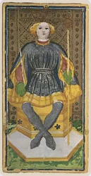 A Pálcák királya, a "Visconti" pakli egyik tarot kártyájának fakszimiléje, 1441-47.